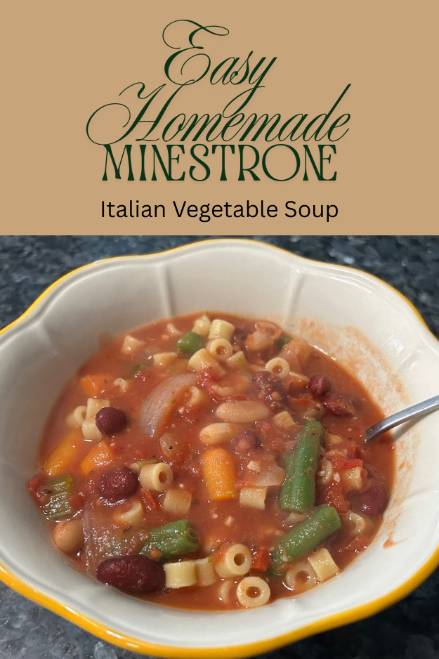 Easy Homemade Minestrone Soup (in pan with title/pin for pinterest)