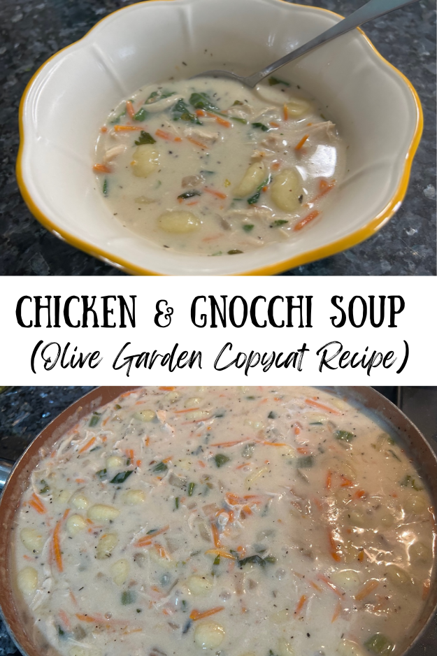 chicken and gnocchi soup in bowl with spoon