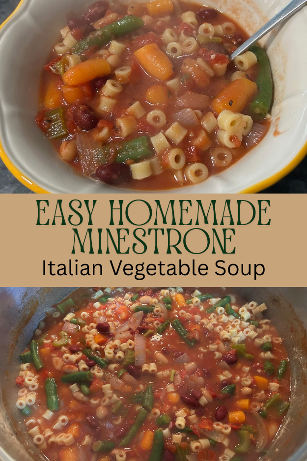 Easy Homemade Minestrone Soup (in pan with title/pin for pinterest)
