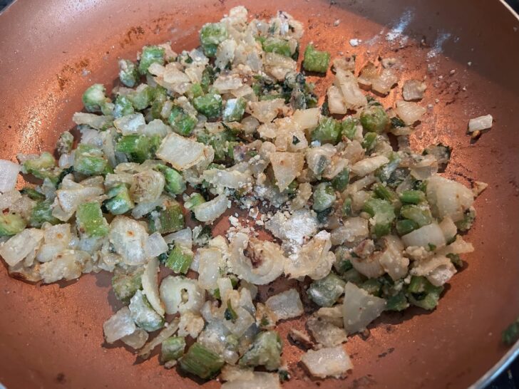 vegetables with flour added in skillet