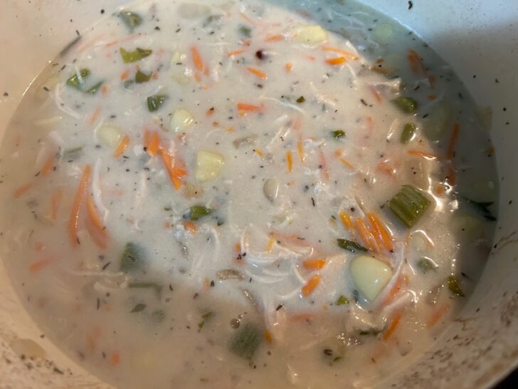 chicken and gnocchi soup, all ingredients added