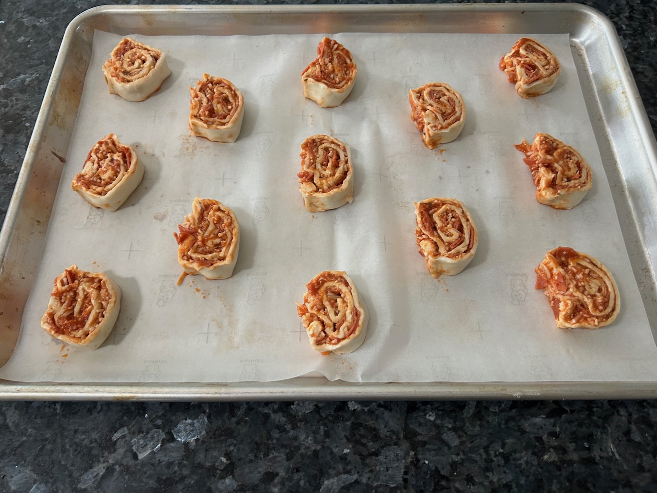 puff pastry pieces on baking tray
