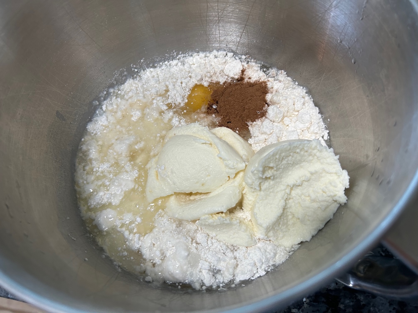 cake ingredients in bowl before mixing