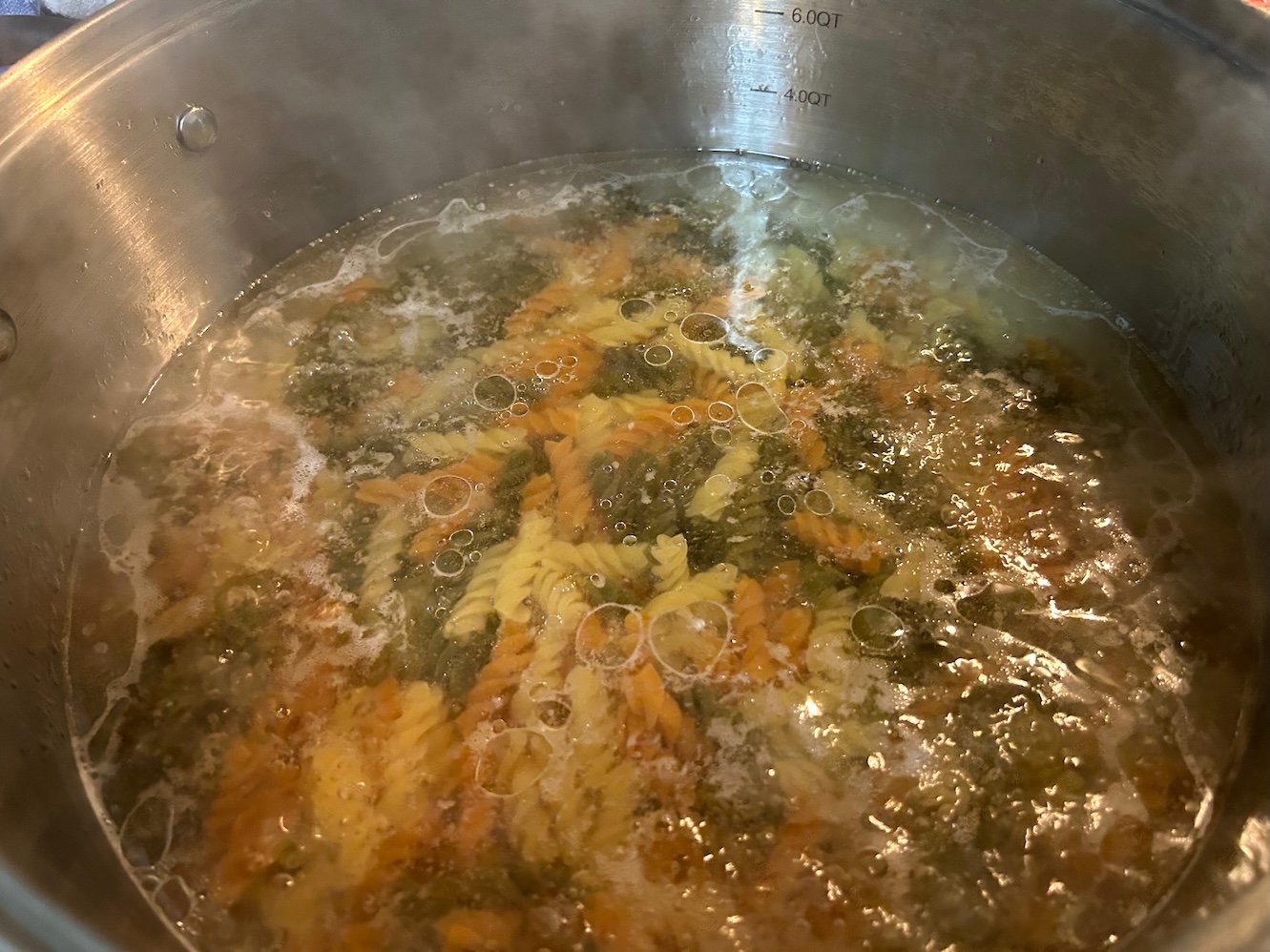 rotini pasta in boiling water