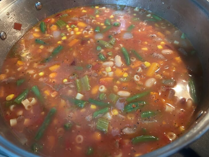 Minestrone soup in pot on stove