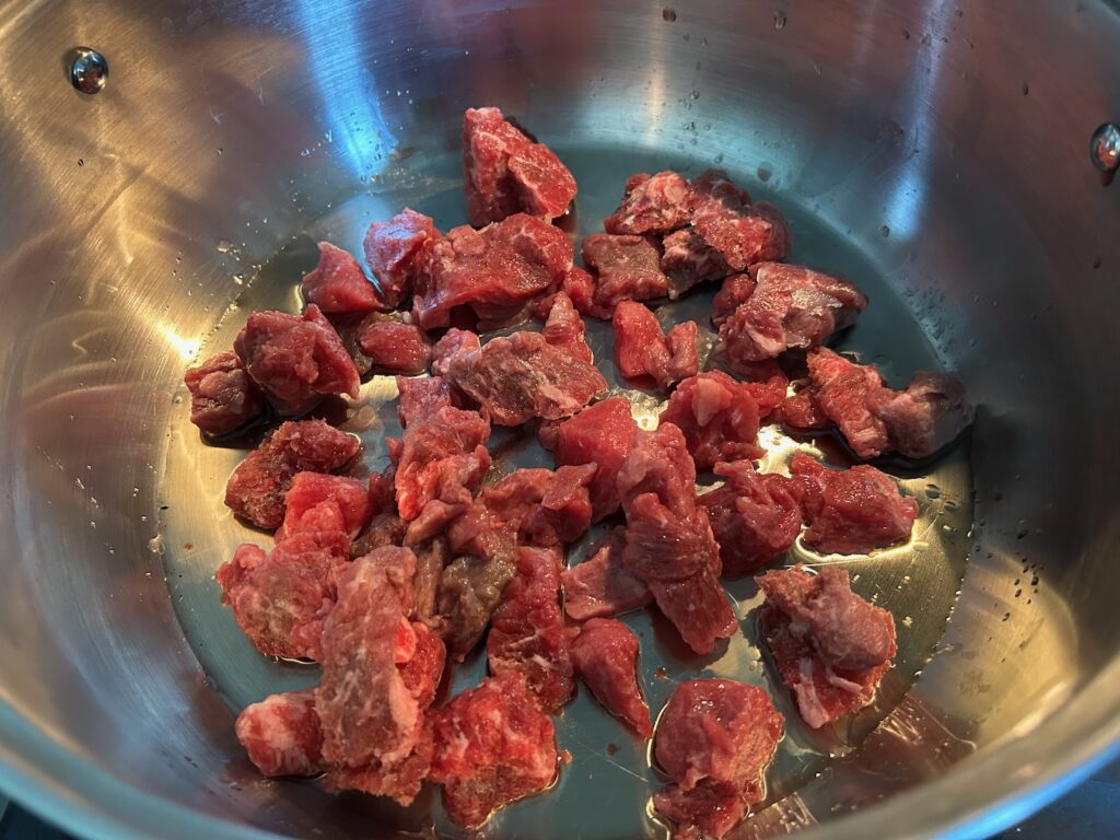 Rustic Italian Beef Stew meat in pan