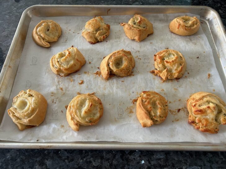 baked crescent roll pinwheels, straight from the oven