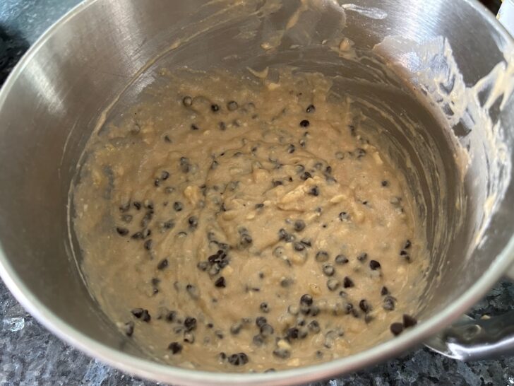 cannoli banana bread batter in mixing bowl