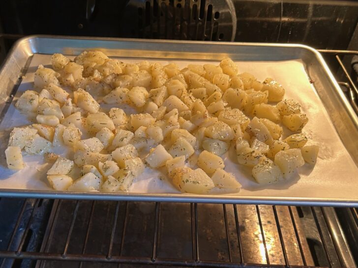 potatoes roasting in oven